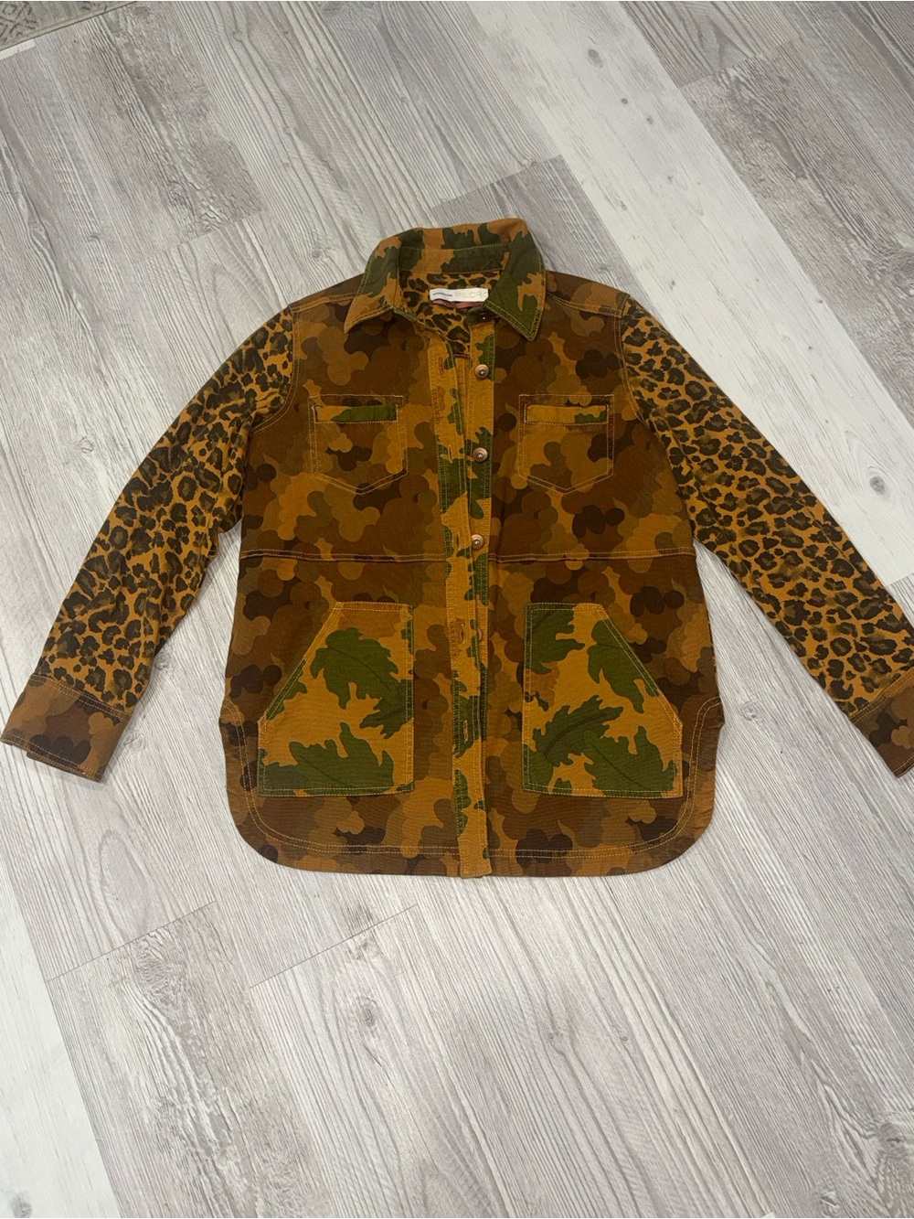 Anthropologie Mixed Camo & Leopard Utility Jacket - Brown & Green